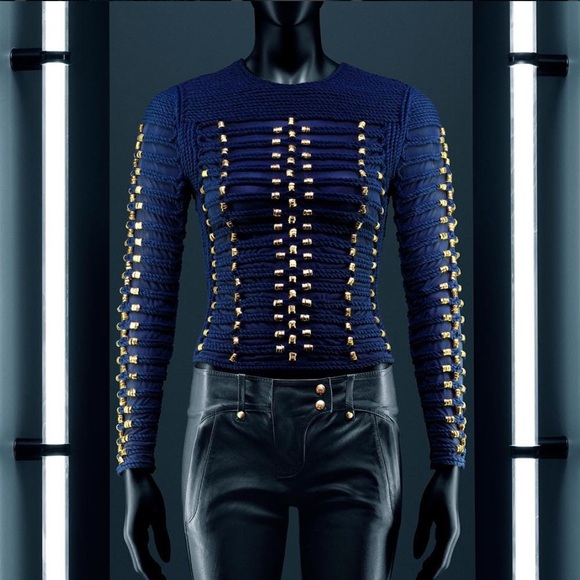 H&M x Balmain Navy Blue Golden Braided Rope Top Size 2 - Picture 5 of 5